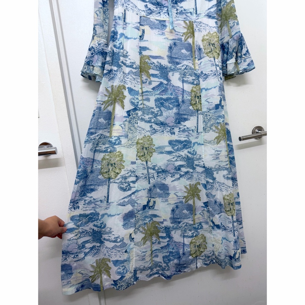 Emporio Sirenuse Tracey Vesuvius Caftan Maxi Dress Blue Volcano Floral Print M L - Picture 8 of 16